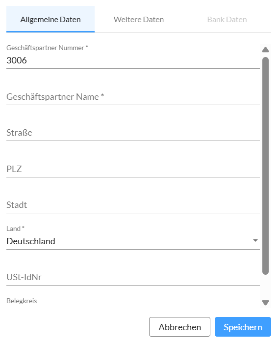 Detailansicht zum Bearbeiten eines Geschäftspartners