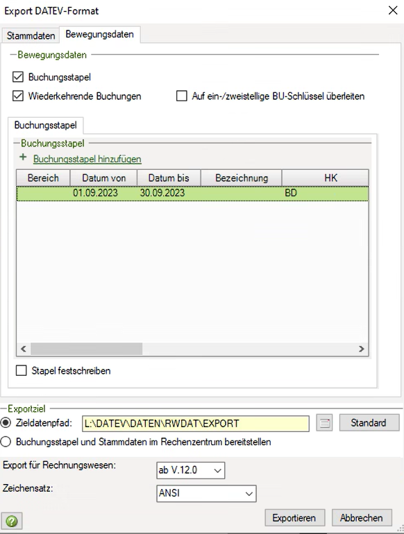 DATEV Bewegungsdaten Export