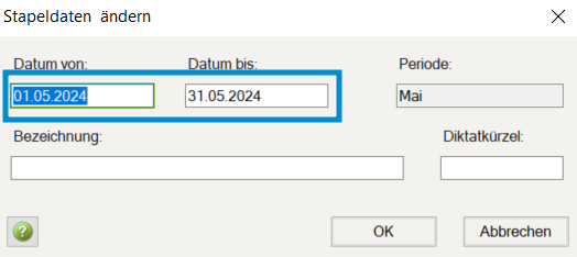Zeitraum anpassen Dialog in DATEV