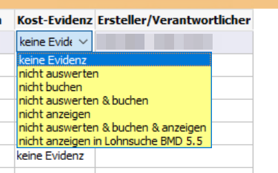 BMD Feld Kost-Evidenz Bearbeitung